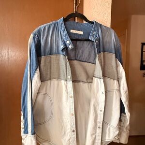 We The Free Denim and White Striped Casual Shirt